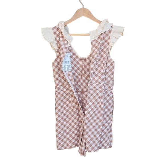 Daahls by Emma Roberts Luna Jumpsuit Romper 36 S Shorts Mocha Plaid Checks - Picture 9 of 15
